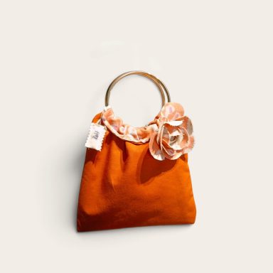 Desert Sunset (reverso) bolso en tela pequeño color naranja y crema con aro metálico